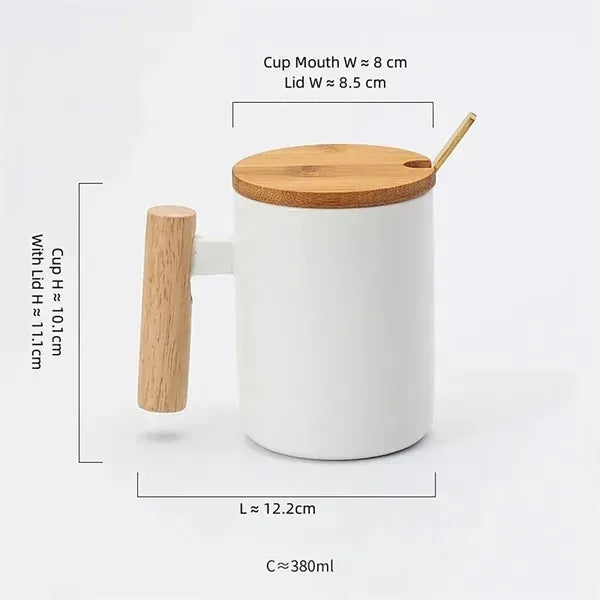 13oz Wooden Handle Coffee Mug With Stir Spoon