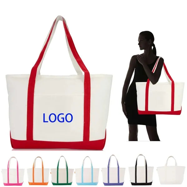 Large Cotton Canvas Boat Tote With Zipper
