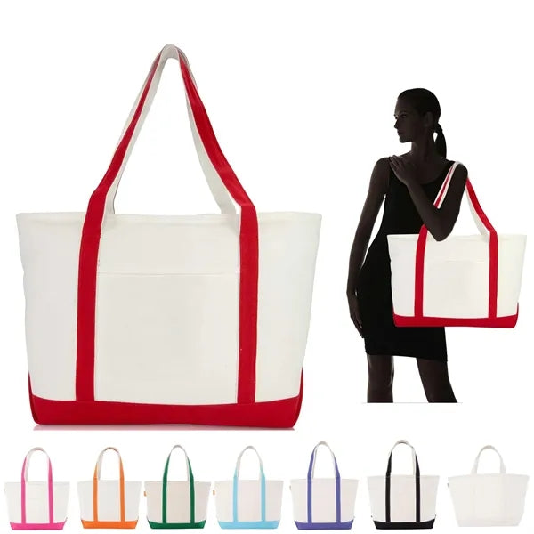 Large Cotton Canvas Boat Tote With Zipper