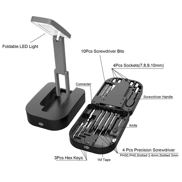 Multifunctional Tool Set With Foldable Light