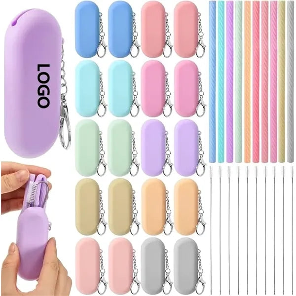 Silicone Straw With Storage Case And Carabiner