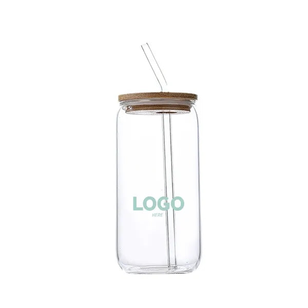 16oz Drinking Glasses with Bamboo Lids and Straw