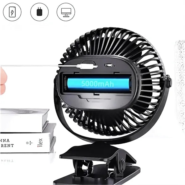 Portable Clip On Fan 3 Speed Rechargeable Mini Desk Cooler