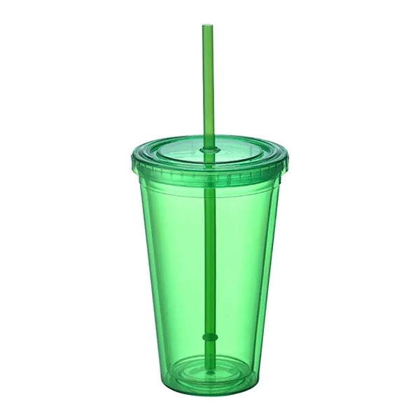 16 Oz. Double Wall Tumblers W/Straw