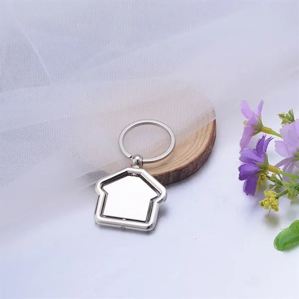 Metal Rotate House Shape Keychain