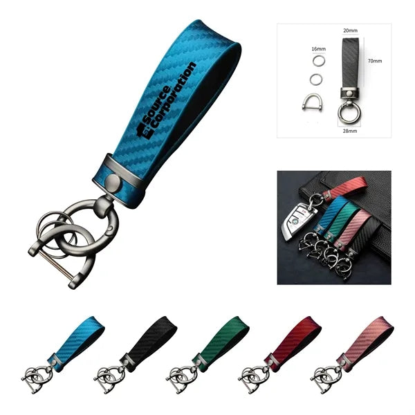 Carbon Fiber Leather Metal Keychain