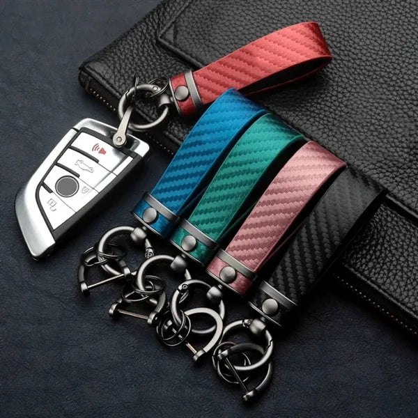 Carbon Fiber Leather Metal Keychain