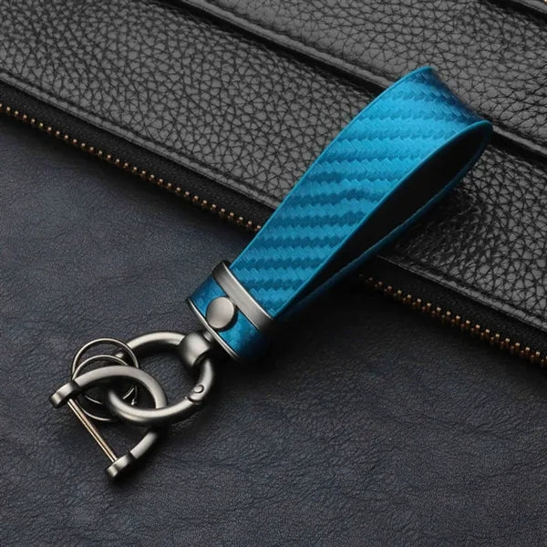 Carbon Fiber Leather Metal Keychain