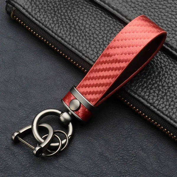Carbon Fiber Leather Metal Keychain