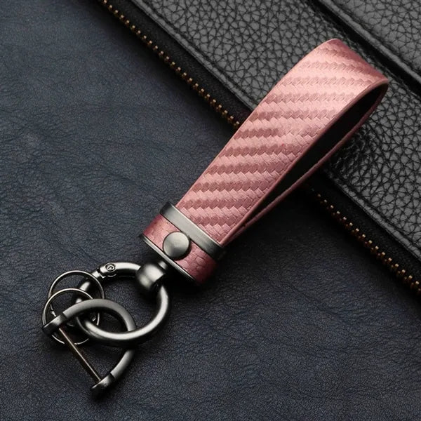 Carbon Fiber Leather Metal Keychain