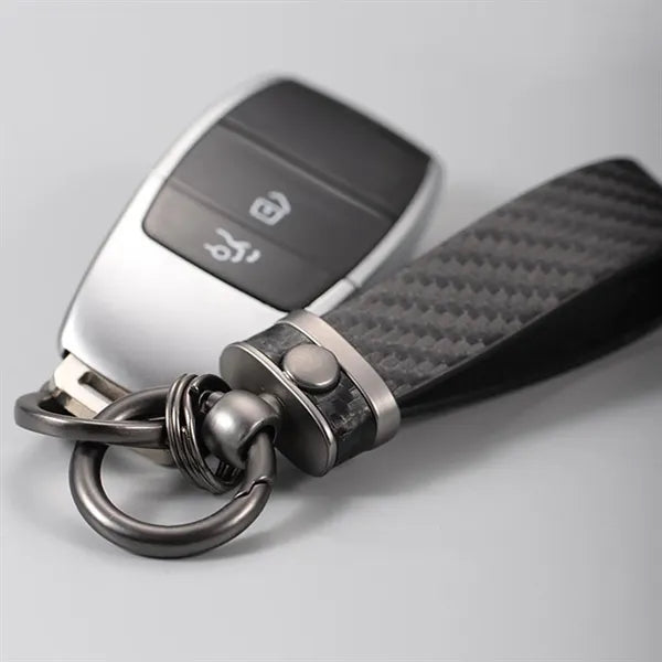 Carbon Fiber Leather Metal Keychain