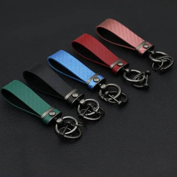 Carbon Fiber Leather Metal Keychain