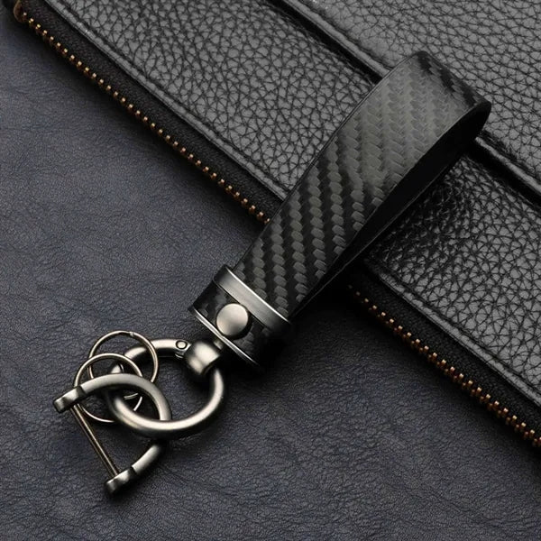 Carbon Fiber Leather Metal Keychain