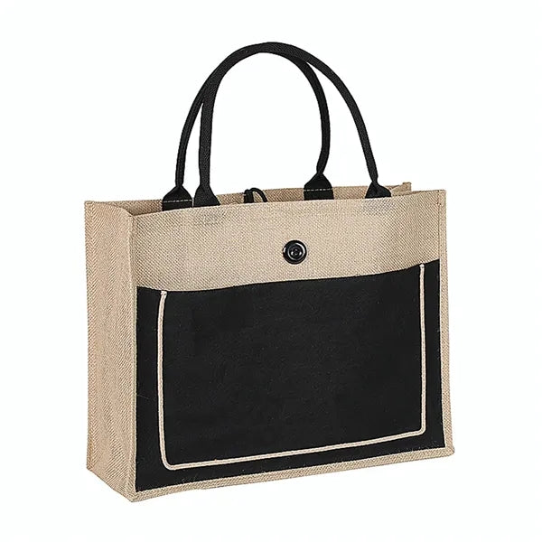Jute Tote Bag with Handles and Button Closure