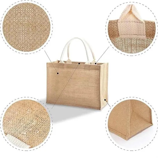 Natural Jute Tote Bag with Soft Cotton Handle