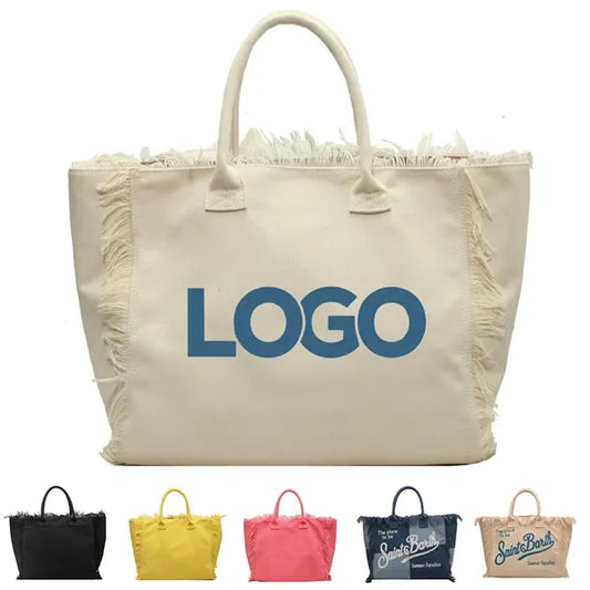 Fringed Canvas Tote Bag