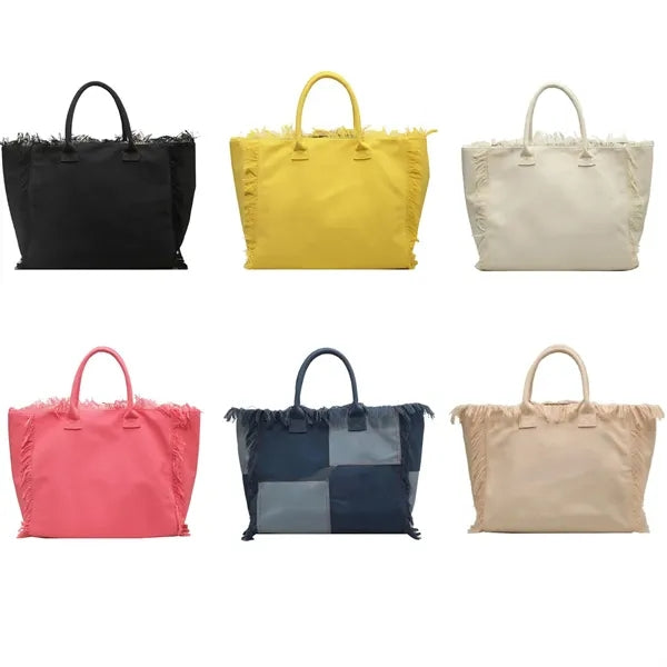 Fringed Canvas Tote Bag