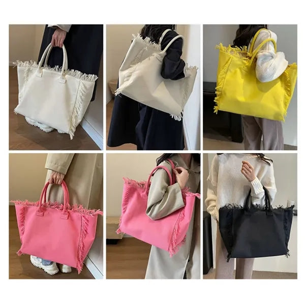 Fringed Canvas Tote Bag