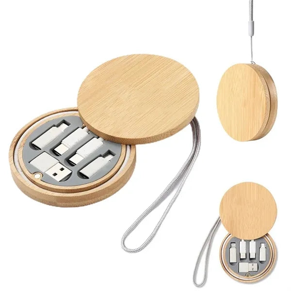 Multi USB Adapter Kit Fast Charging Cable Bamboo Storage Box