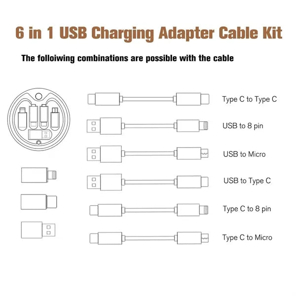 Multi USB Adapter Kit Fast Charging Cable Bamboo Storage Box