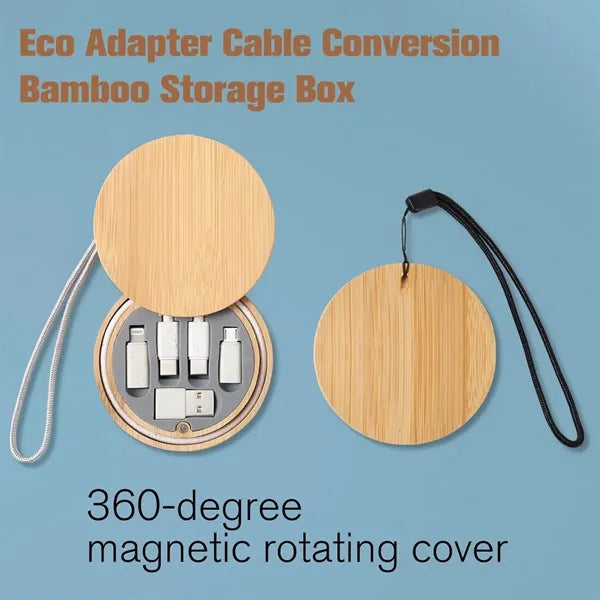 Multi USB Adapter Kit Fast Charging Cable Bamboo Storage Box