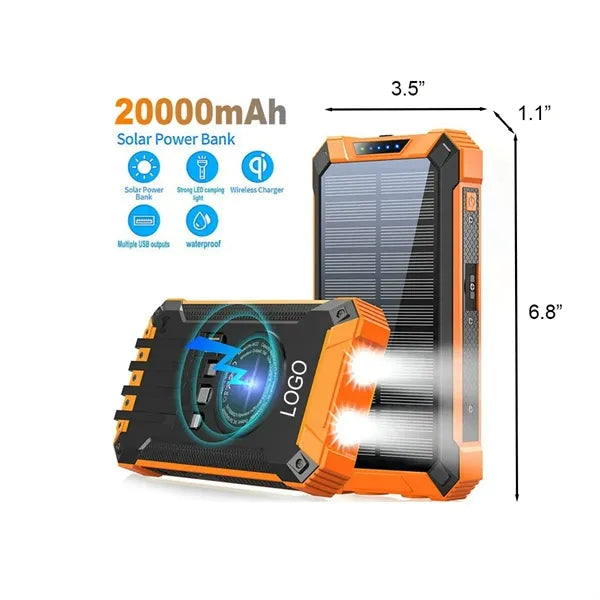 20000mAh Solar Portable Power Bank LED Lights Multiple Ports