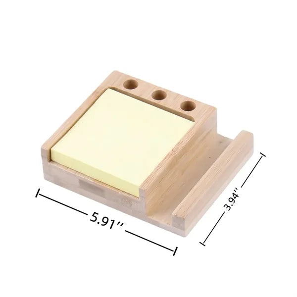 Wooden Desk Organizer Notepad Sticky Notes Pen Phone Holder