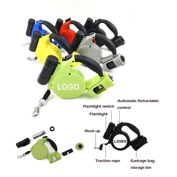 Automatic Retractable Pet Leash with Flashlight and Storage