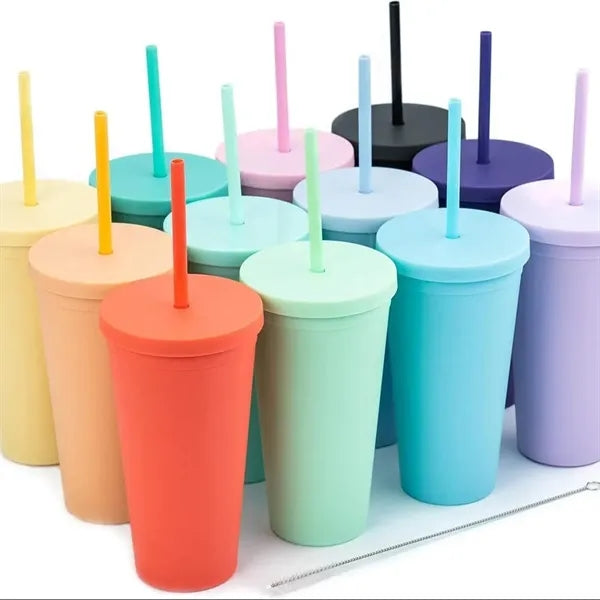 16oz Colored Acrylic Cups with Lids and Straws