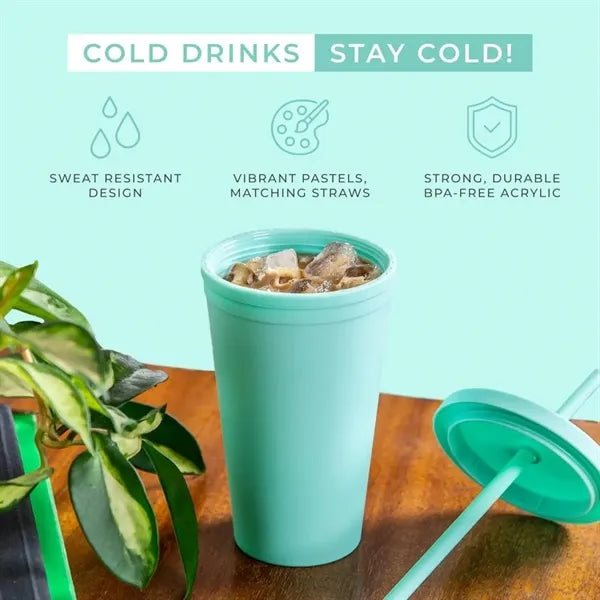 16oz Colored Acrylic Cups with Lids and Straws