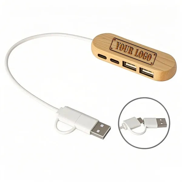 Mini Bamboo Four-port USB&Type-C Hub