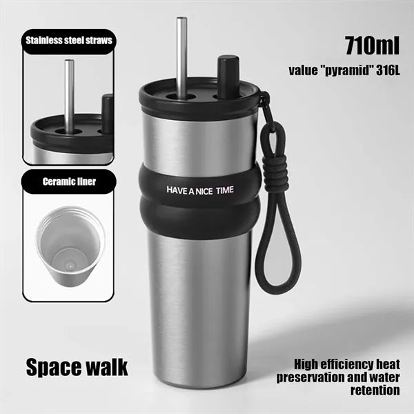 24oz Vacuum Travel Mug with Straw