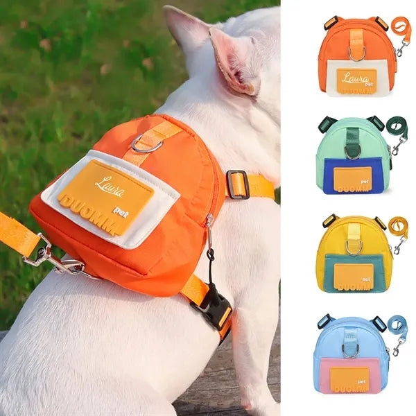 Cartoon Pet Polyester Backpack w/ Dog Leash for Outdoors
