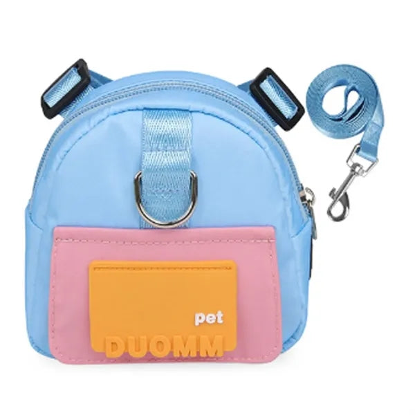 Cartoon Pet Polyester Backpack w/ Dog Leash for Outdoors