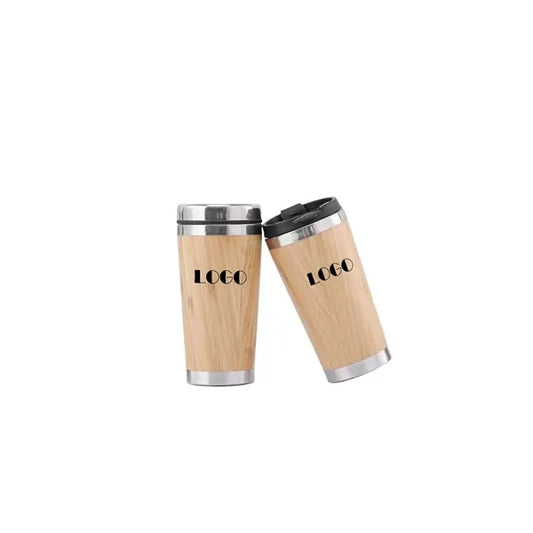Stainless Steel Coffee Cup with a Natural Bamboo Shell