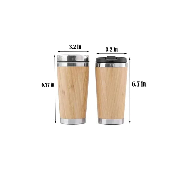 Stainless Steel Coffee Cup with a Natural Bamboo Shell