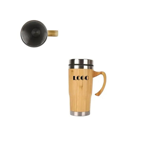 Stainless Steel Coffee Cup with Bamboo Shell and Handle