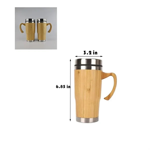 Stainless Steel Coffee Cup with Bamboo Shell and Handle