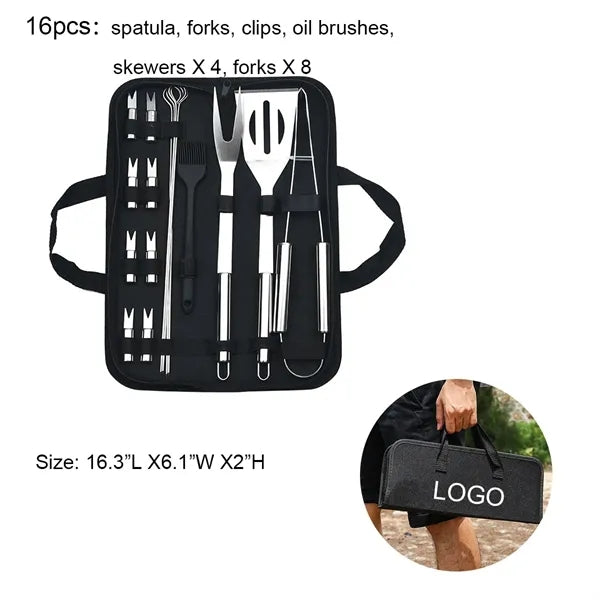 16-Piece Stainless Steel Outdoor BBQ Tool Set