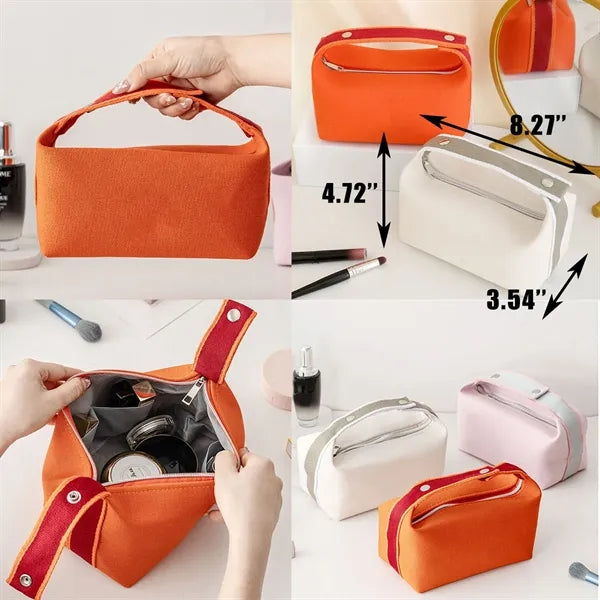 Embroidered Canvas Cosmetic Bag with Zipper