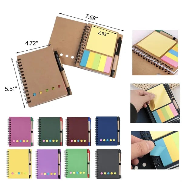 Eco-Inspired Notebook with Sticky Notes and Pens