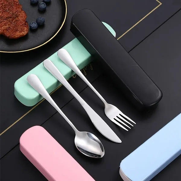 3-piece stainless steel travel cutlery set with box