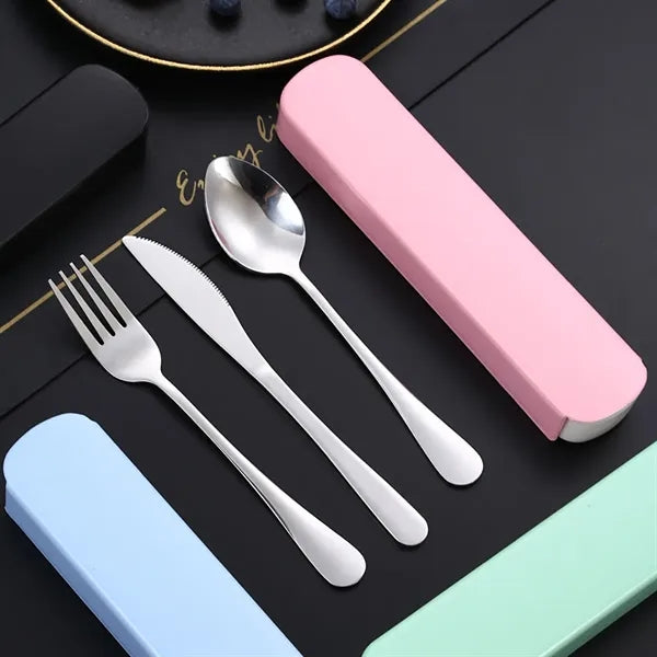 3-piece stainless steel travel cutlery set with box