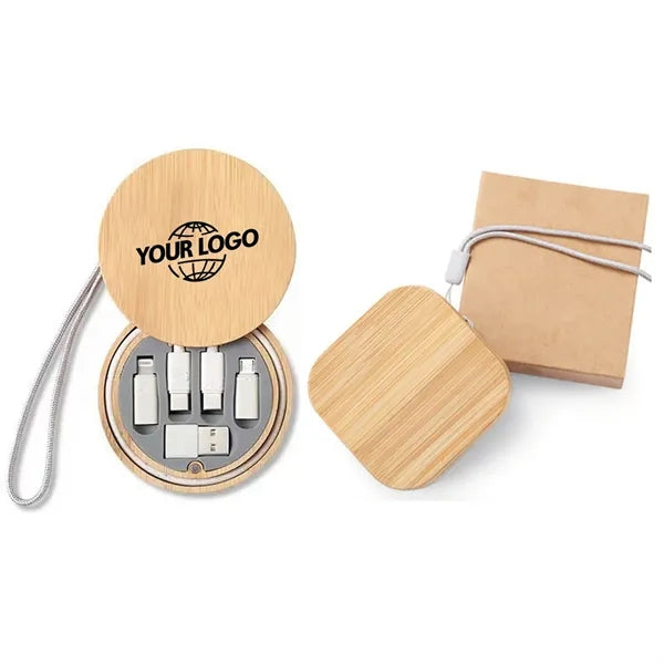 6 in 1 USB Adapter Cable Conversion Bamboo Storage Box