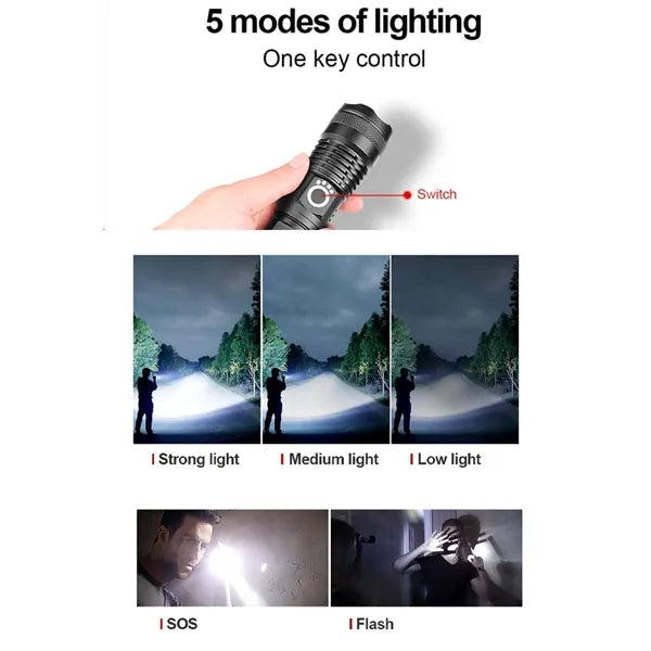 Rechargeable LED Tactical Flashlight with 5 Light Modes