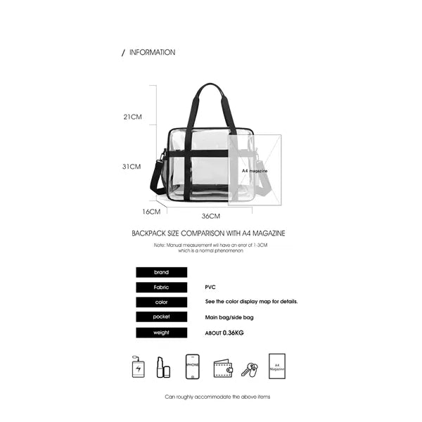 Clear Bag for Gym Concert Sports