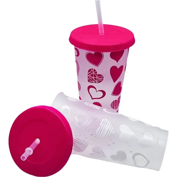 24oz Color Changing Plastic Cold Drink Cups w/ Straw