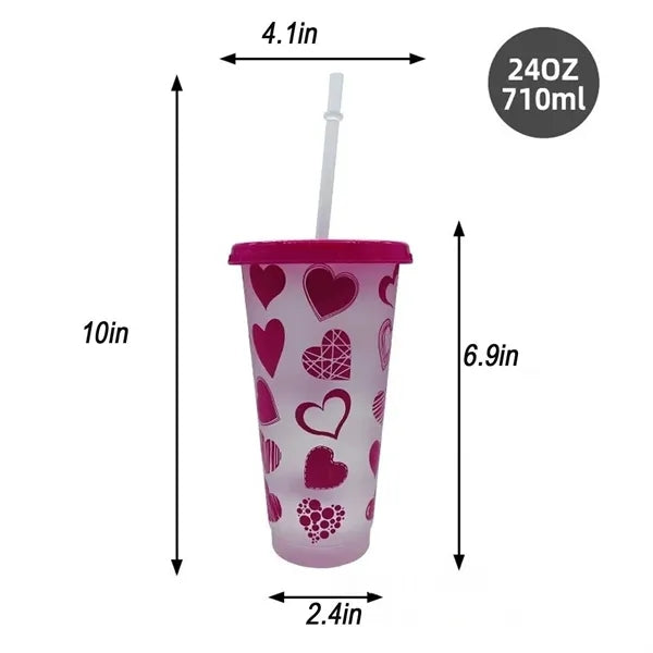24oz Color Changing Plastic Cold Drink Cups w/ Straw