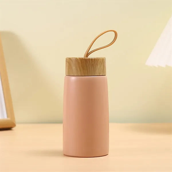 9 Oz. Wood Grain Lid Insulated Coffee Mug with Rope