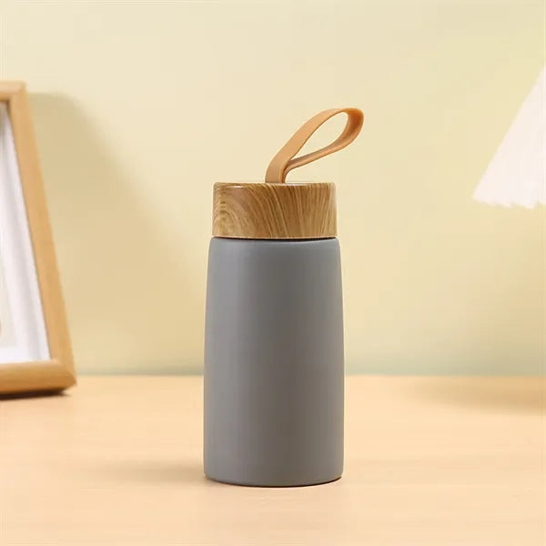 9 Oz. Wood Grain Lid Insulated Coffee Mug with Rope